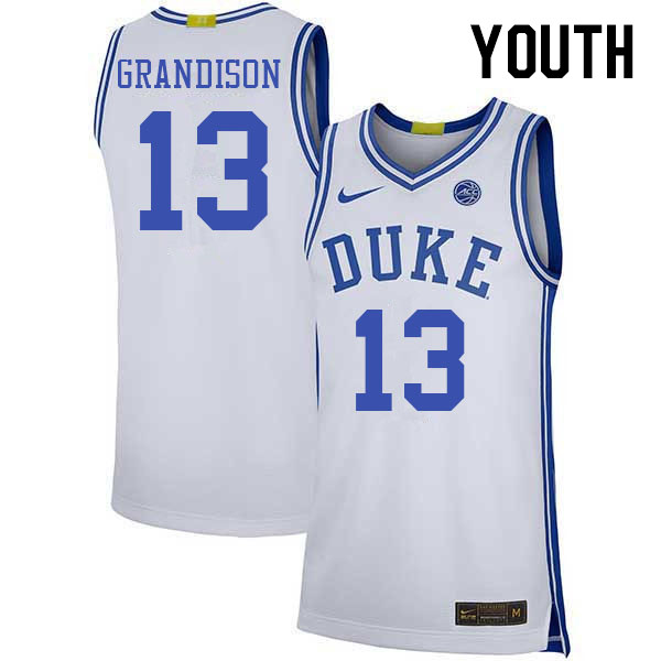 Youth #13 Jacob Grandison Duke Blue Devils 2022-23 College Stitched Basketball Jerseys Sale-White - Click Image to Close